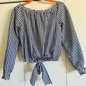 NWT. Sanctuary gingham blue and white checked top. XS.